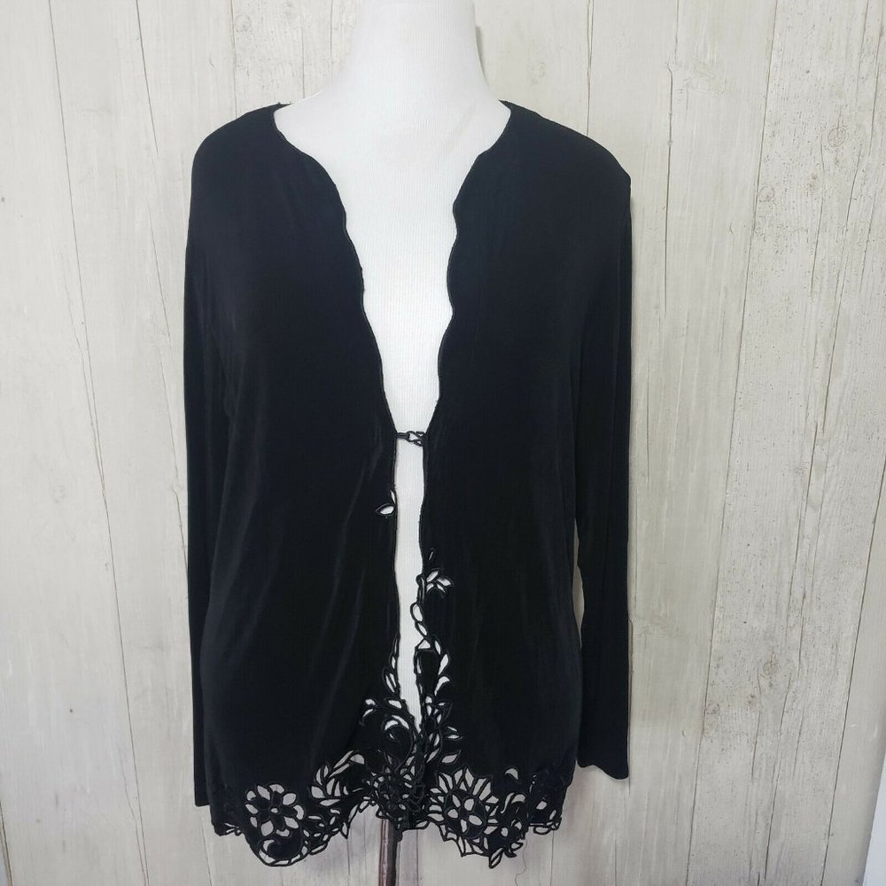Chicos Travelers Size 3 L Black Cardigan